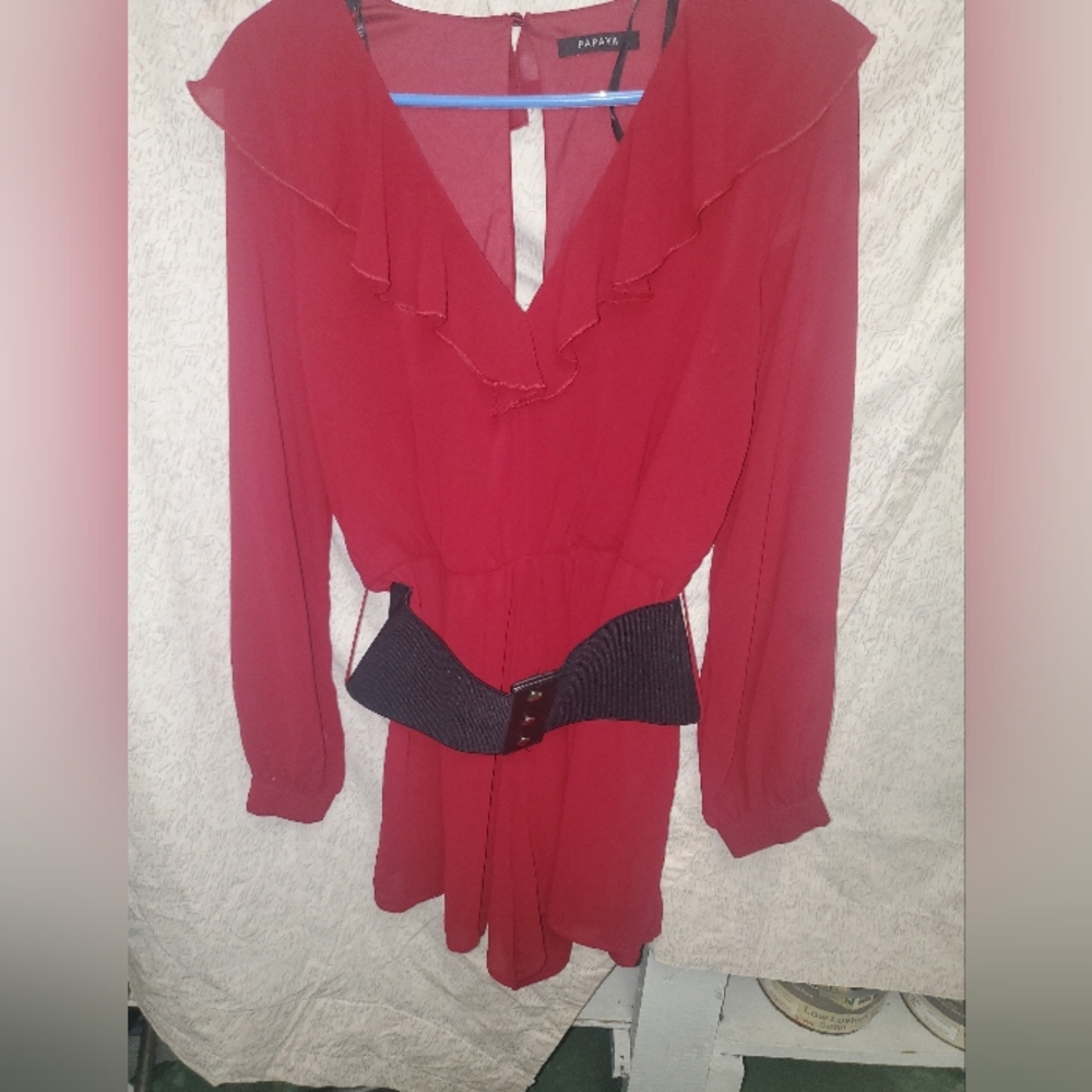 Papaya Burgundy Top with Black Label